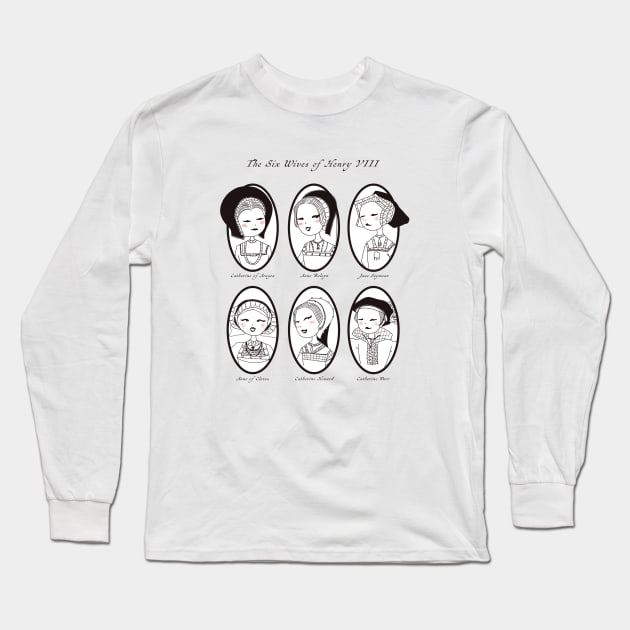 Mid Century Style Sketch of the six wives of Henry VIII Long Sleeve T-Shirt by MariOyama